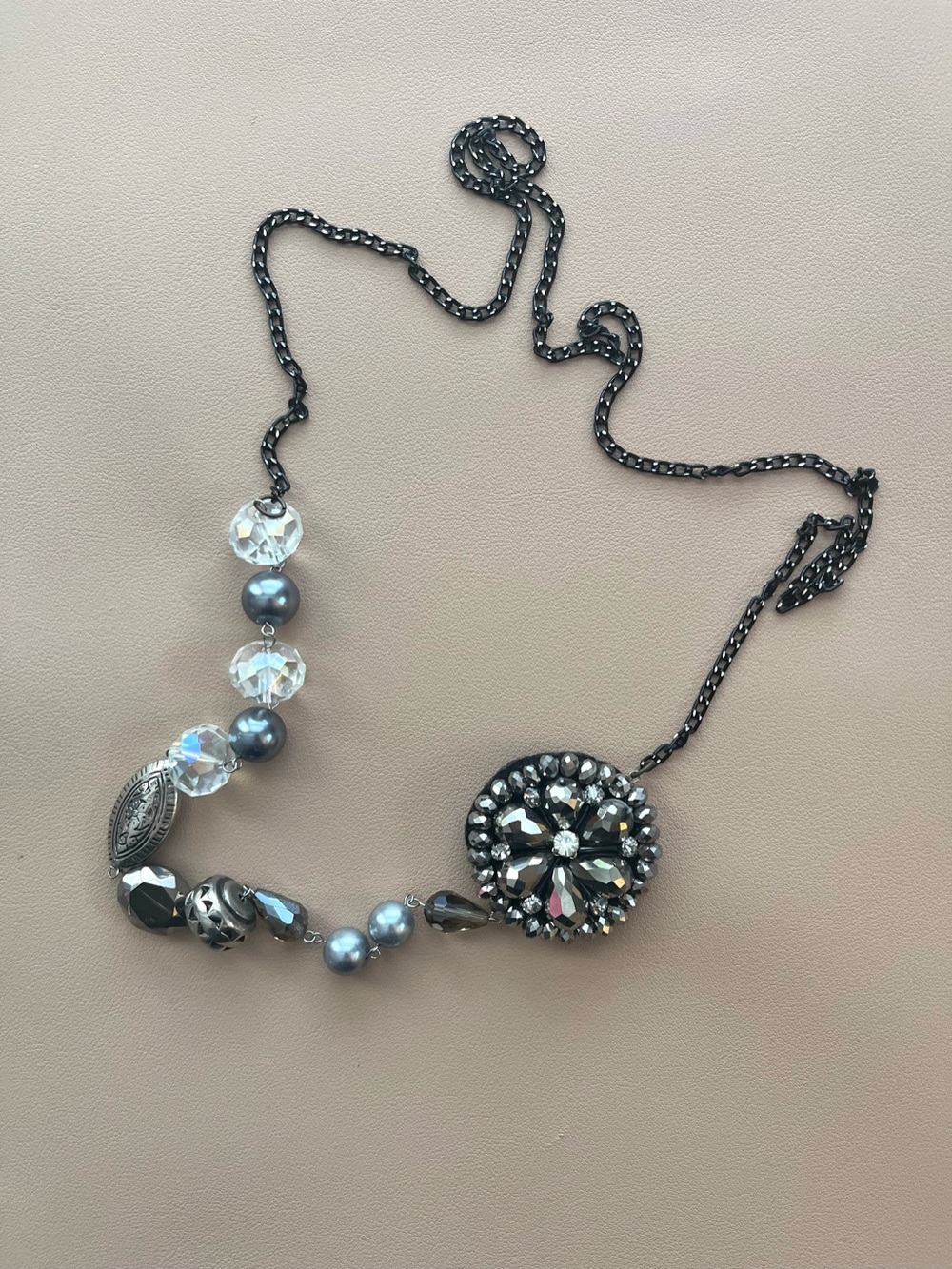 Vintage Asymmetrical Beaded Pendant Necklace